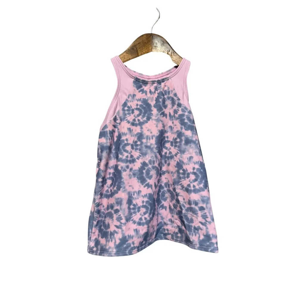 Athleta Girl Tankini Top Kids Size M 8-10 Pink Blue Tie Dye Excellent Racerback